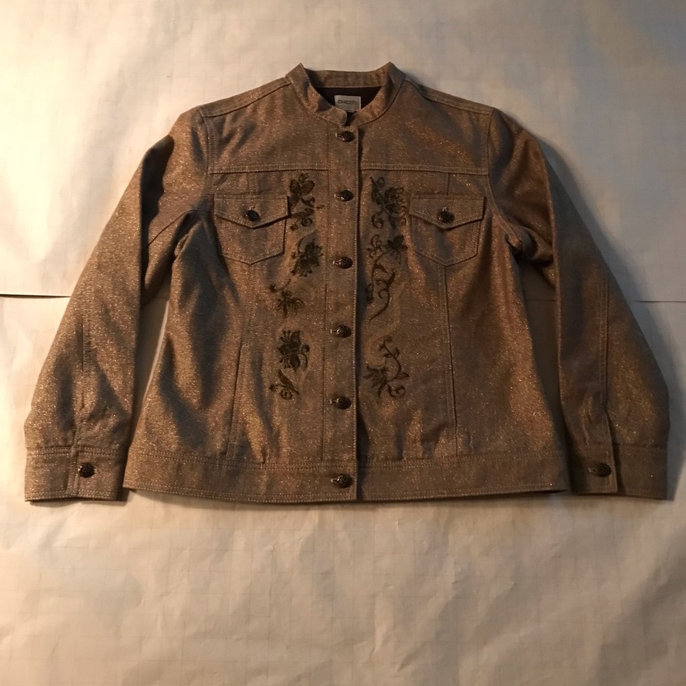Chico’s Brown with Gold Metallic Jacket.